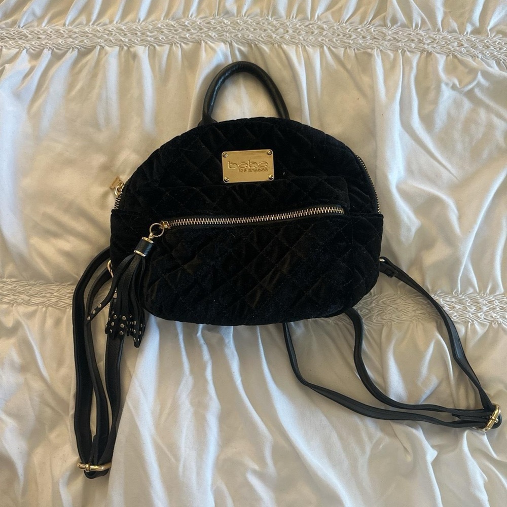 Bebe Black Velvet Purse Backpack